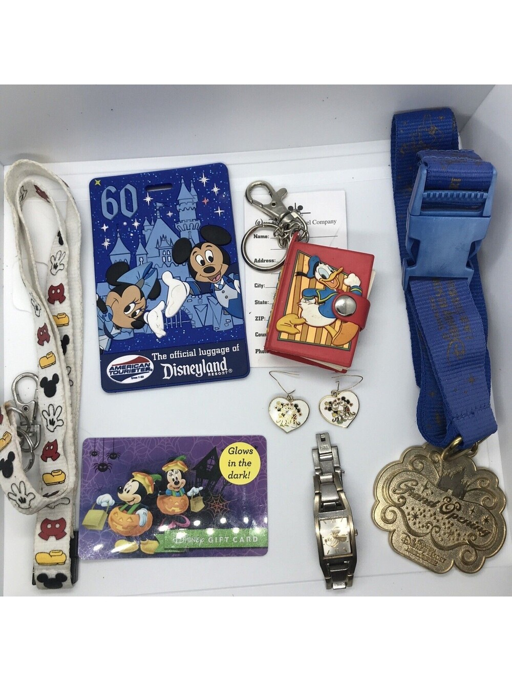 Lot Of 7 Disney Collector Lanyards, Watch, Earrings, Luggage Tag Tokyo